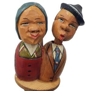 ANRI Italian HandCarved Wooden Bottle Stopper Couple Mechanical Folk Art Barware